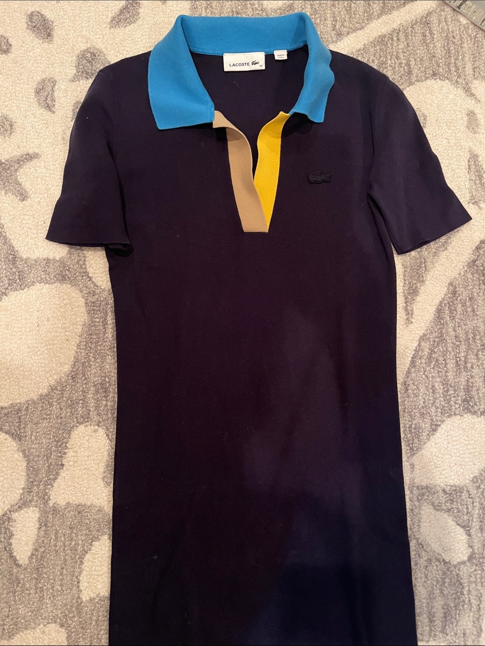 Lacoste Navy Polo Maxi with Turquoise Collar and Yellow/Tan Placket